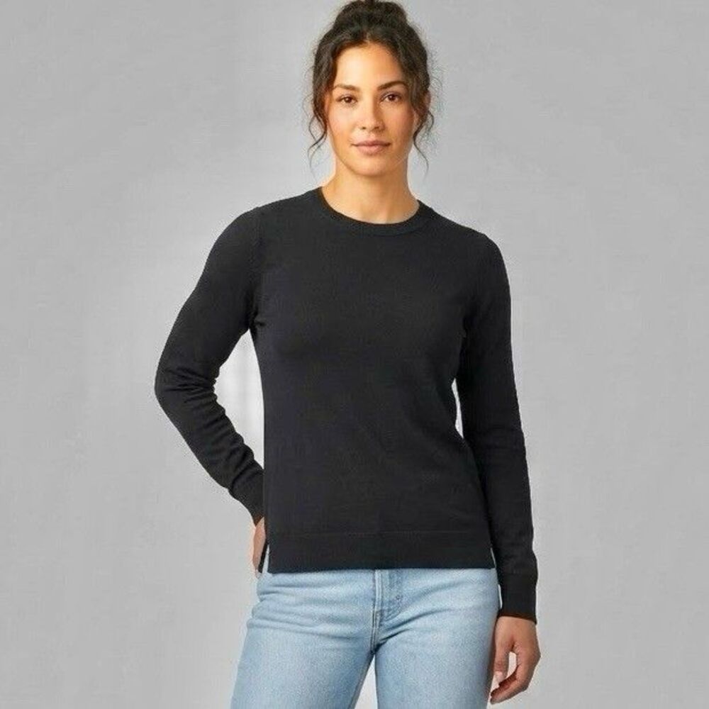 525 America Sweater Long Sleeve Sz Small Black Pullover Ribbed Knit Minimalist